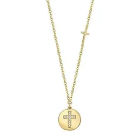 0.04ctw Diamond Cross Disc Necklace, Yellow Gold