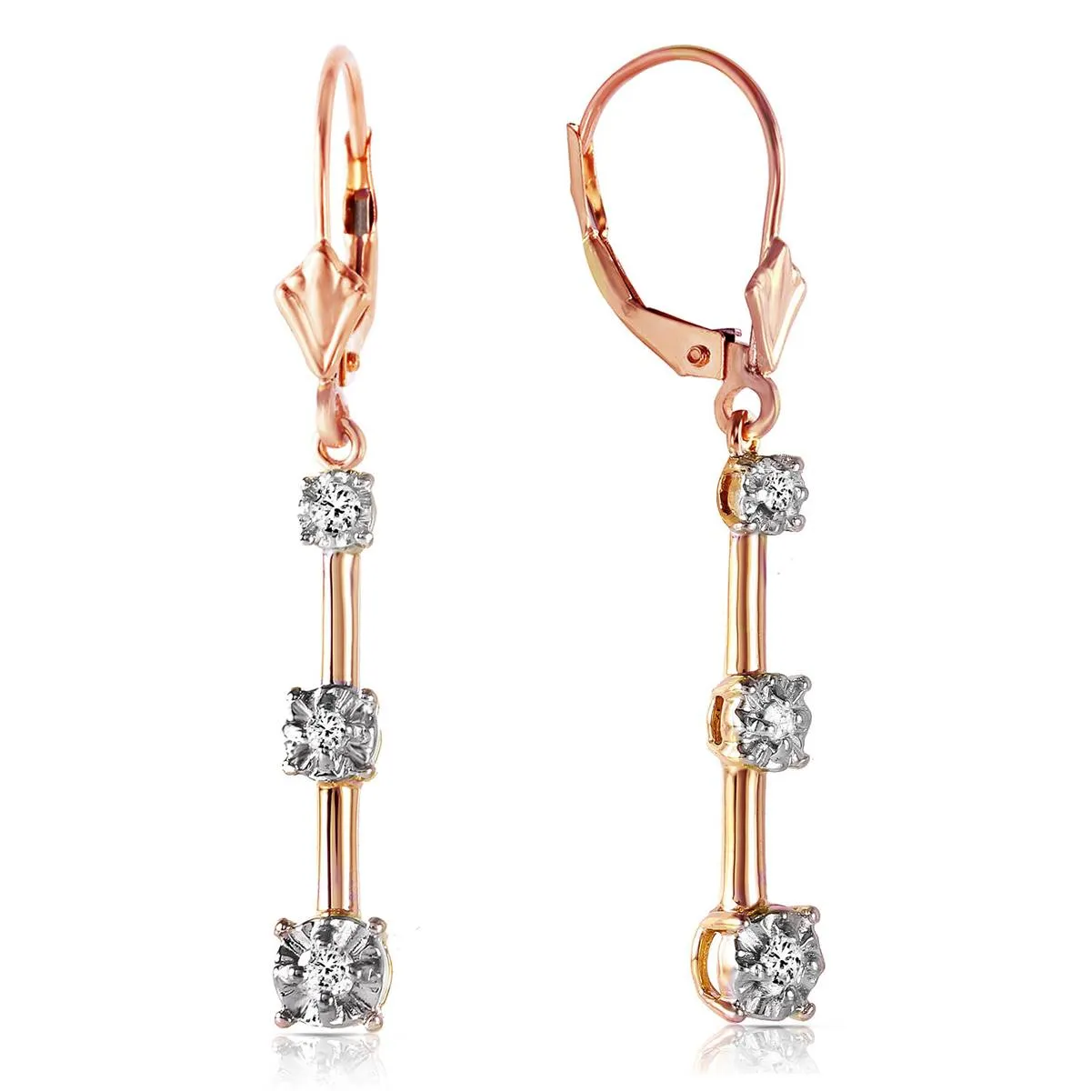 0.2 Carat 14K Solid Rose Gold Leverback Diamond Earrings