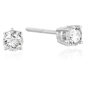 1 cttw Certified Diamond Stud Earrings 14K White Gold Round SI2-I1 Clarity H-I