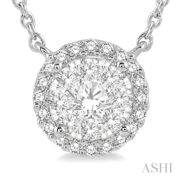 1 ctw Circular Round Cut Diamond Lovebright Necklace in 14K White Gold