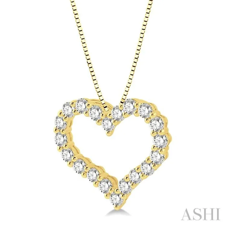 1 ctw Heart Charm Round Cut Diamond Pendant With Chain in 14K Yellow Gold