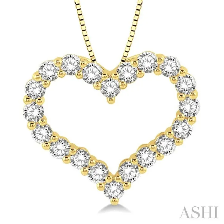 1 ctw Heart Charm Round Cut Diamond Pendant With Chain in 14K Yellow Gold