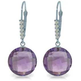 10.75 Carat 14K Solid White Gold Leverback Earrings Diamond Amethyst