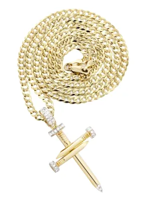 10K Yellow Gold Diamond Cross Necklace  | 0.19 Carats