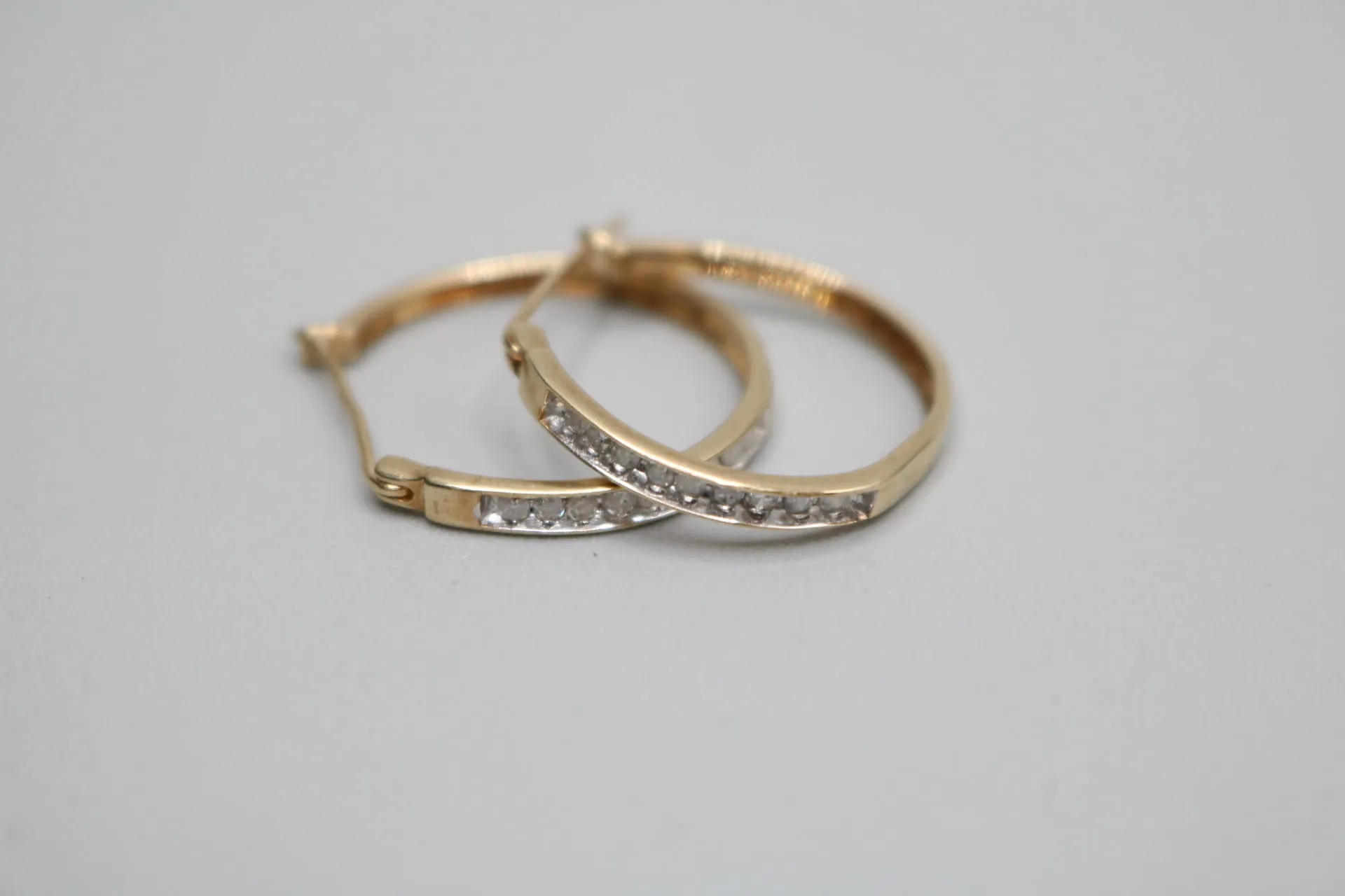 10K Yellow Gold Diamond Hoop Earrings