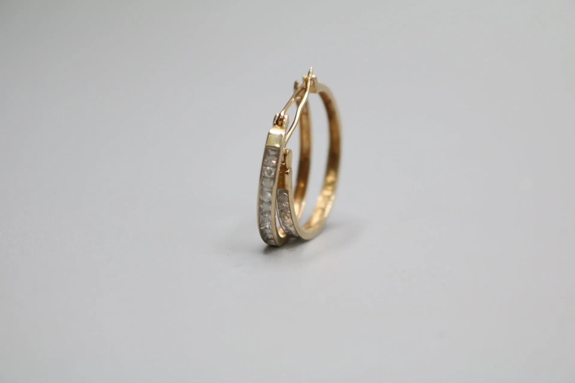 10K Yellow Gold Diamond Hoop Earrings