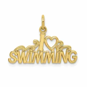 10k Yellow Gold Polish I Love Swimming Pendant