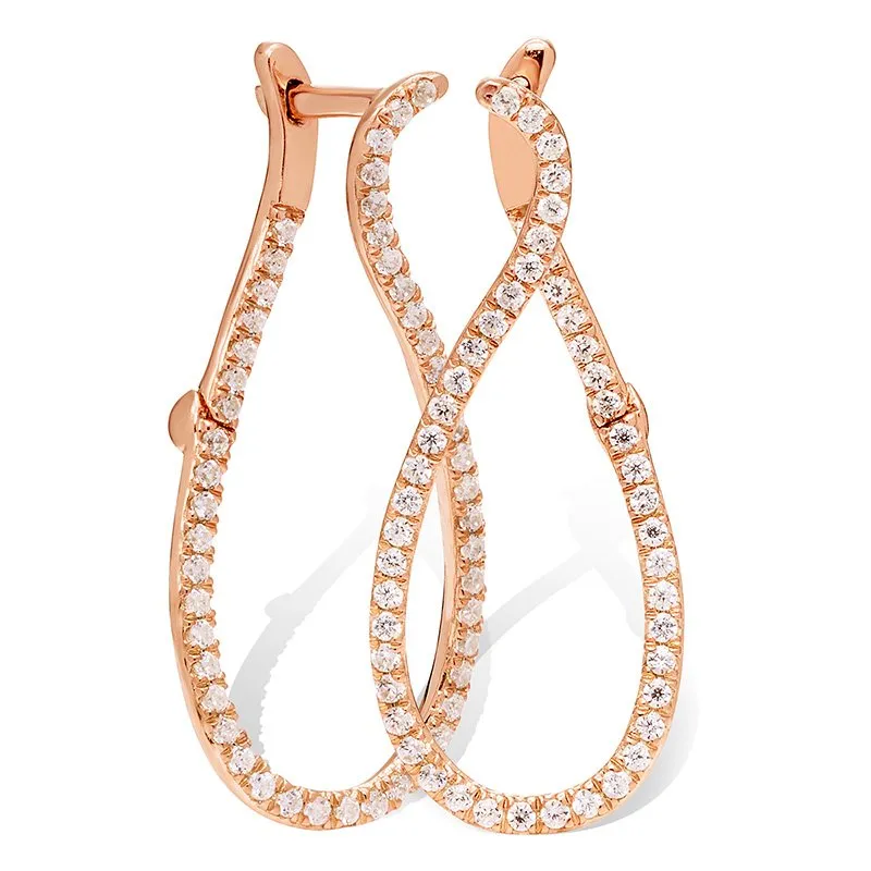 10KR Diamond Sideways Hinged Hoop Earrings w/ 0.25 ctw