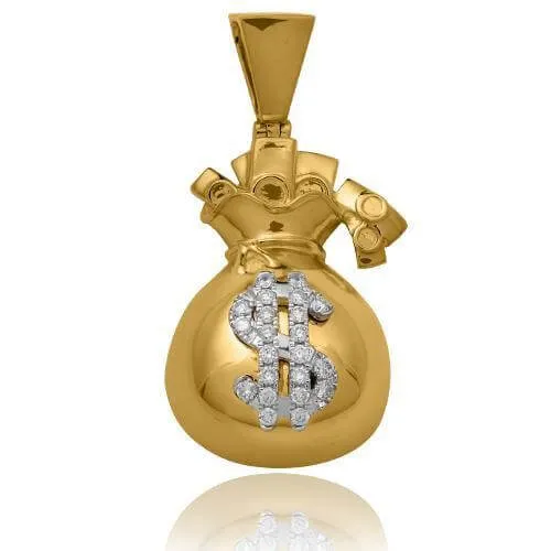 10KY 0.50CTW DIAMOND $ MONEY BAG PENDANT