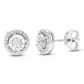 1/10 cttw 46 Stones Round Lab Grown Diamond Studs Earrings .925 Sterling Silver prong Set Round Shape