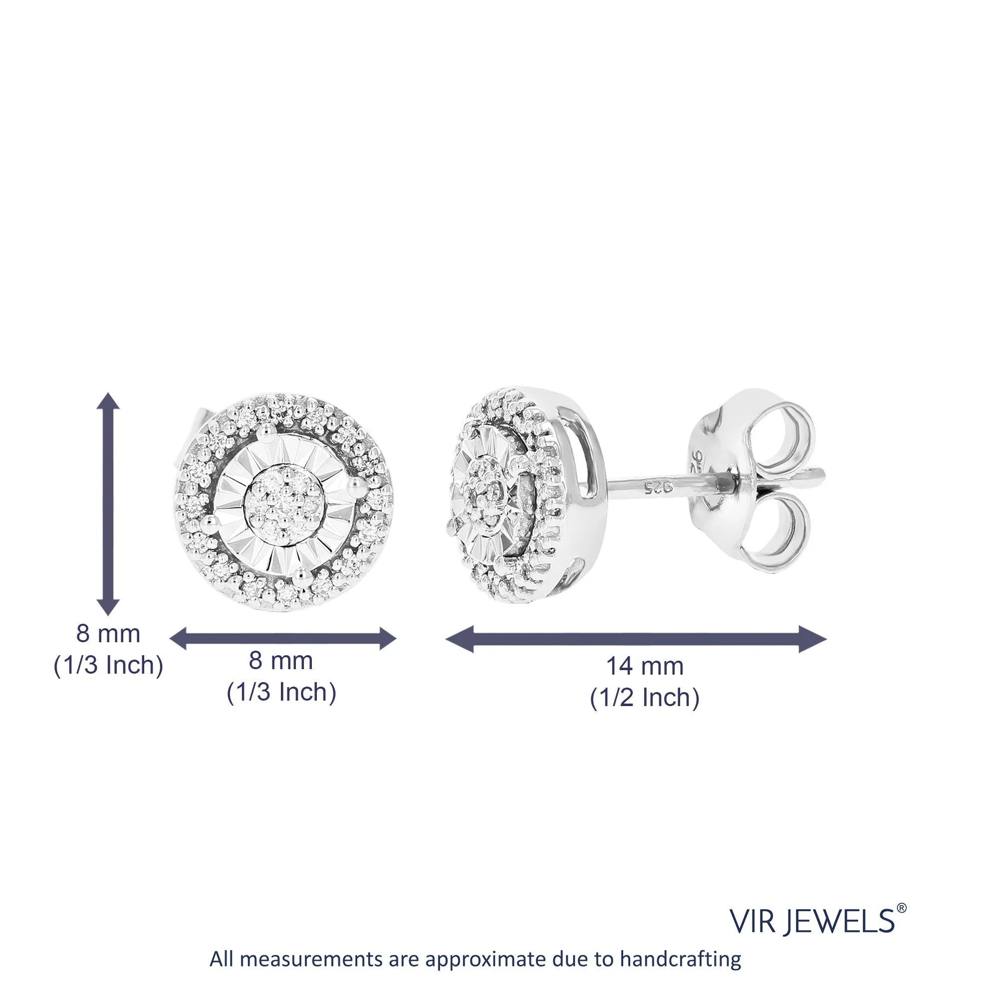 1/10 cttw 46 Stones Round Lab Grown Diamond Studs Earrings .925 Sterling Silver prong Set Round Shape