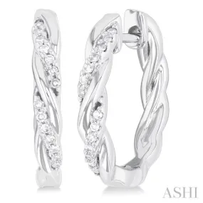 1/10 ctw Entwined Front Round Cut Diamond Fashion Hoop Earring in 10K White Gold