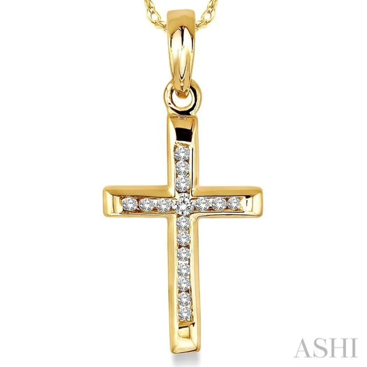 1/10 Ctw Single Cut Diamond Cross Pendant in 10K Yellow Gold with Chain