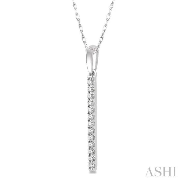 1/10 Ctw Straight Bar Round Cut Diamond Pendant in 10K White Gold