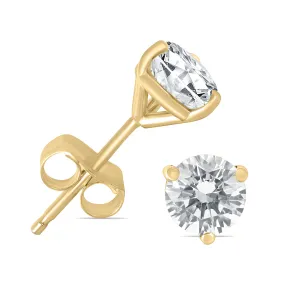 1/2 Carat Tw Ags Certified Martini Set Round Diamond Solitaire Earrings In 14K Yellow Gold