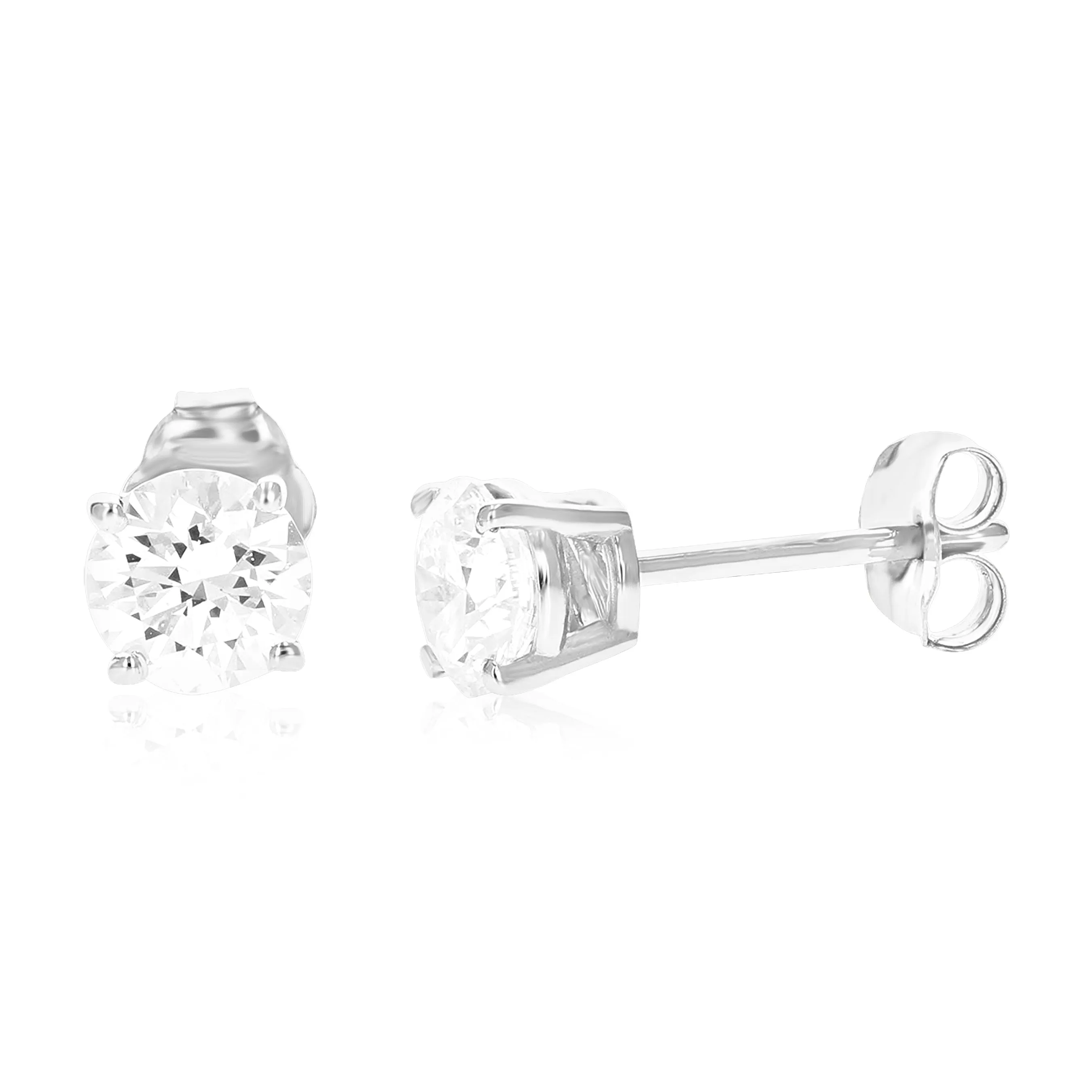 1/2 cttw Diamond Stud Earrings 14K White Gold Round Prong Set Basket Screw Backs