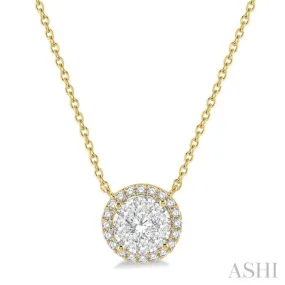 1/2 ctw Circular Round Cut Diamond Lovebright Necklace in 14K Yellow and White Gold