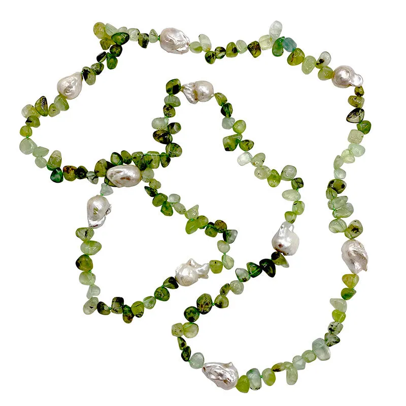 124-05 | PREHNITE & WILD PEARL NECKLACE 56”