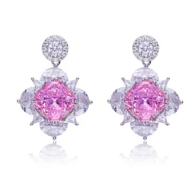 12.5Carat Square Pink Zircon Flower Drop Earrings