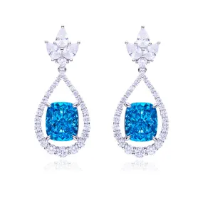 12.7Carat Cushion Cut Blue Zircon Water Drop Earrings