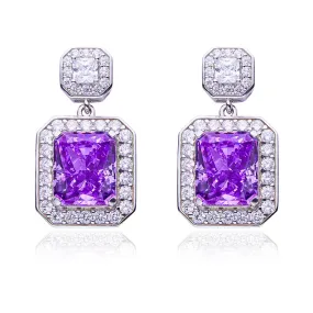 13.5Carat Rectangle Purple Zircon Halo Drop Earrings