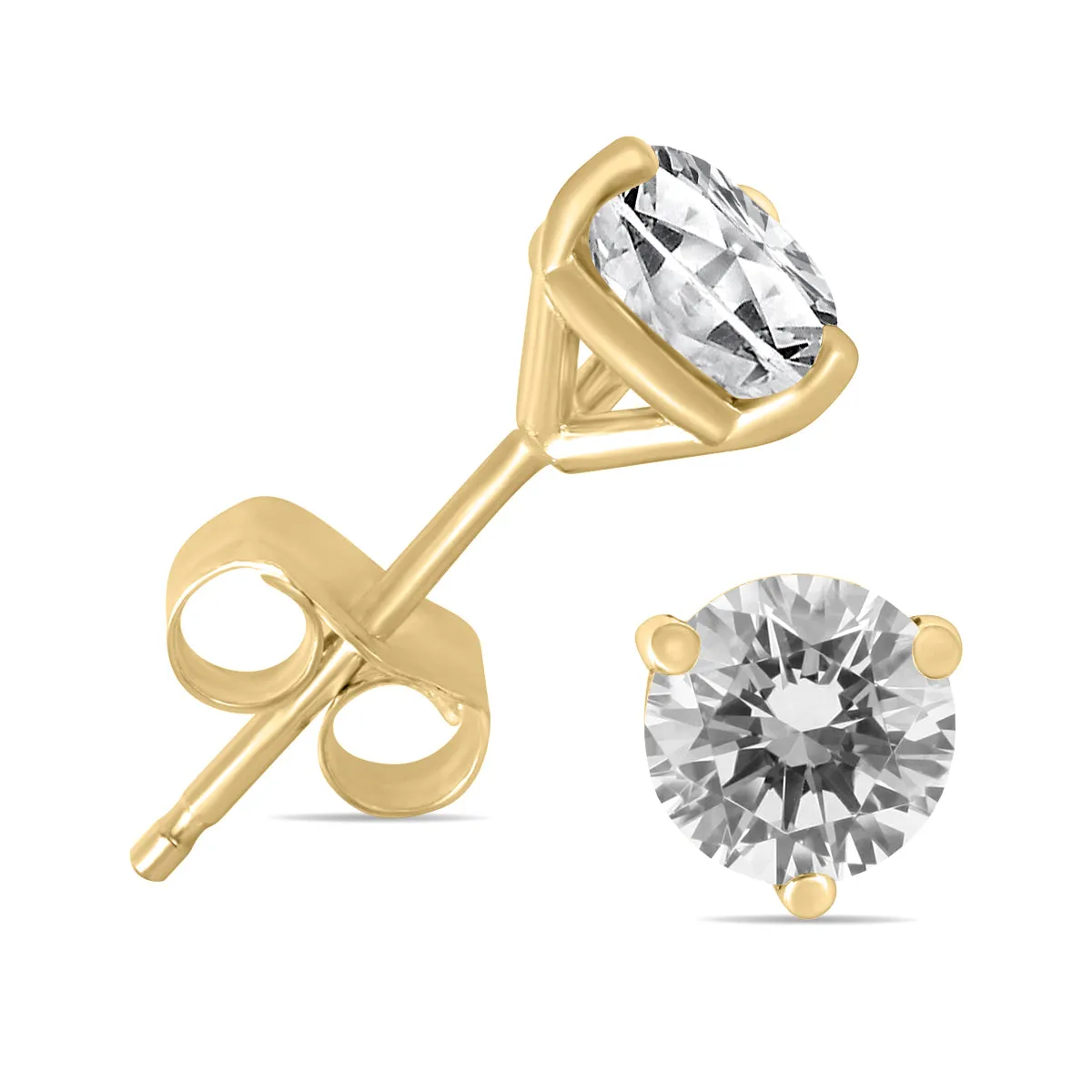 1/4 Carat Tw Ags Certified Martini Set Round Diamond Solitaire Earrings In 14K Yellow Gold I-J Color, I1-I2 Clarity