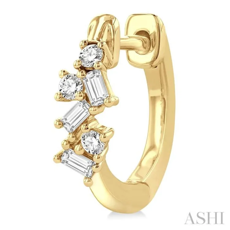 1/4 ctw Petite Fusion Scatter Baguette and Round Cut Diamond Fashion Huggies in 14K Yellow Gold