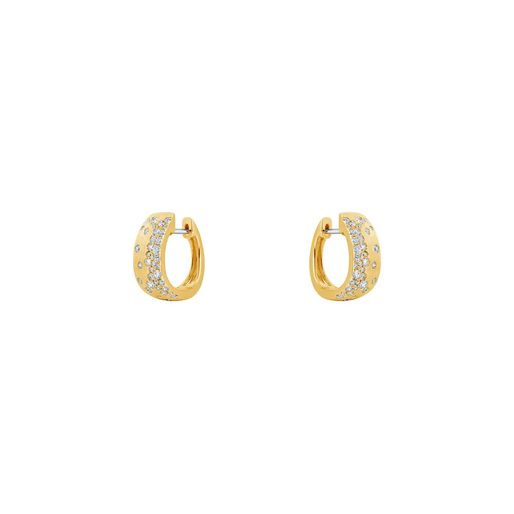 14 Karat Yellow Gold Matte' Oval Wide Hoop with White Flush Set Diamonds