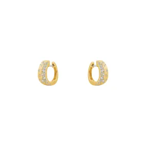 14 Karat Yellow Gold Matte' Oval Wide Hoop with White Flush Set Diamonds