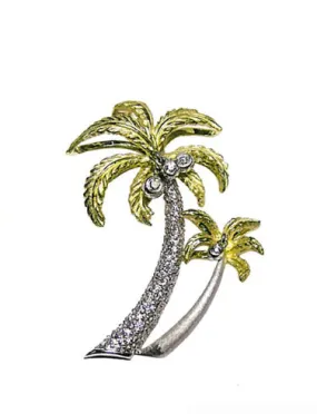 14k 2/tone Double Palm Tree Pendant with 36 Diamonds