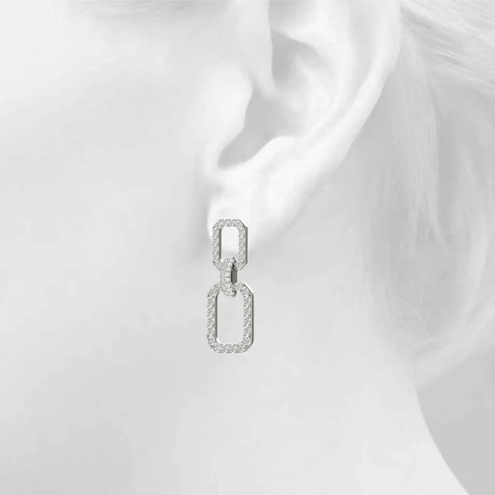 14K Chain Link Drop Diamond Earring