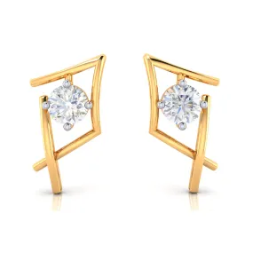 14k Delightful Gold Earrings With American Diamonds