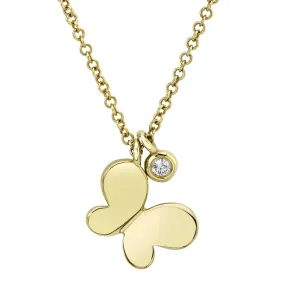 14k Gold 0.02Ct Diamond Butterfly Charm Necklace, Available in White, Rose and Yellow Gold