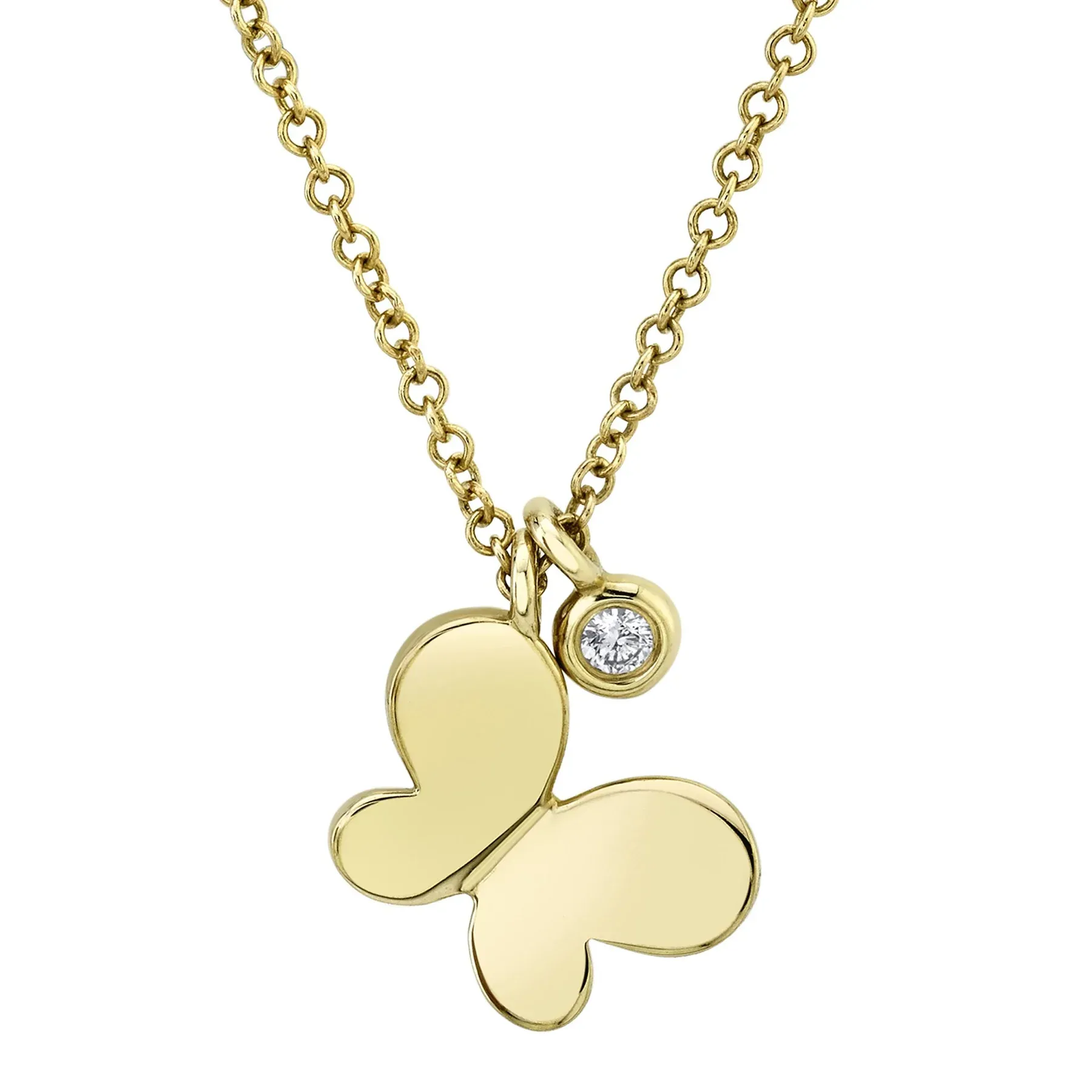 14k Gold 0.02Ct Diamond Butterfly Charm Necklace, Available in White, Rose and Yellow Gold