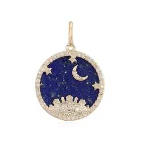 14K Gold Diamond Celestial Lapis Necklace Charm