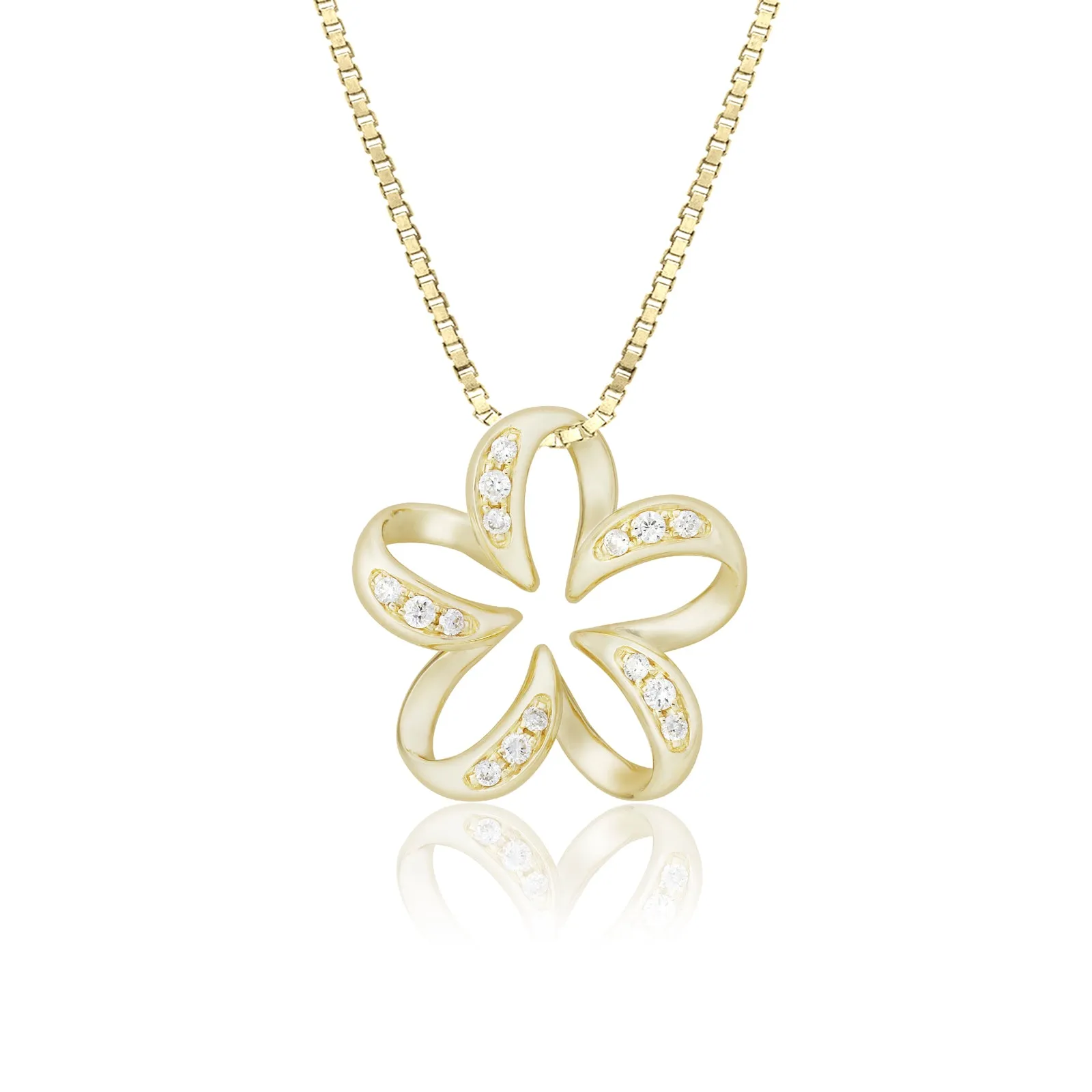 14K Gold Floating Plumeria Diamond Pendant