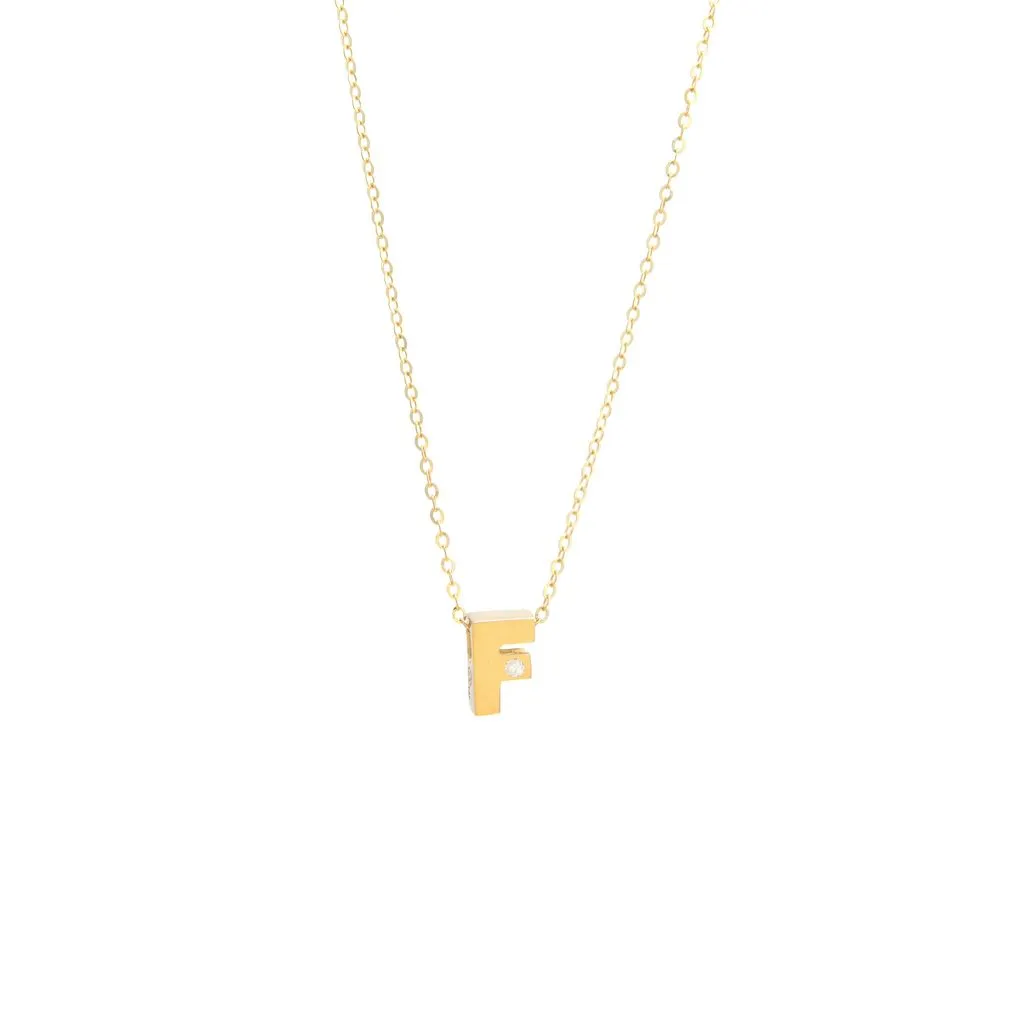 14K Gold Initial "F" Necklace (Diamond)