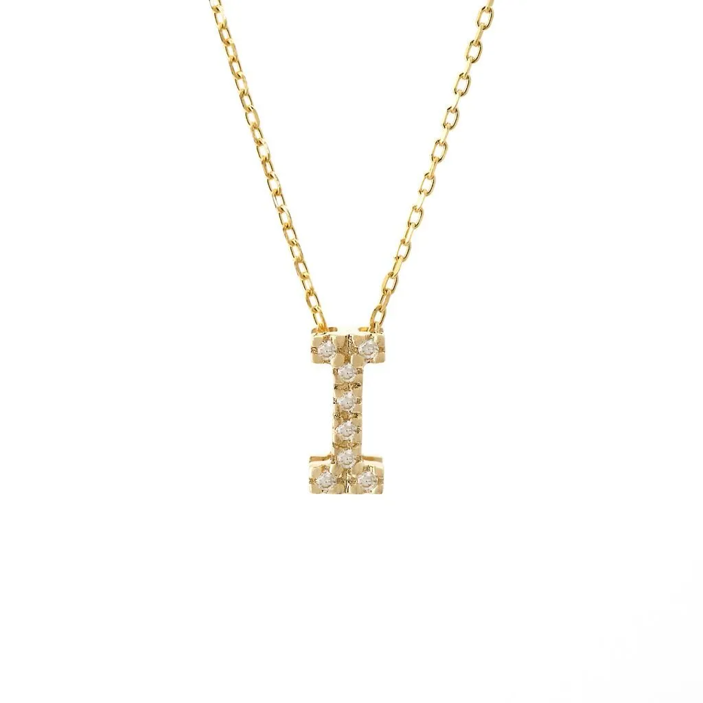 14K Gold Initial "I" Necklace With Diamonds