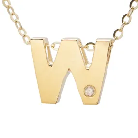 14K Gold Initial "W" Necklace (Diamond)