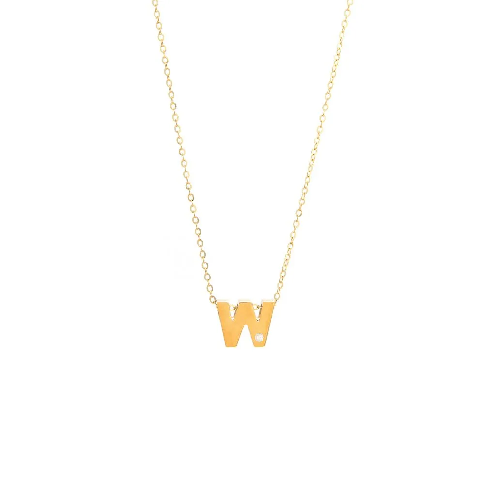 14K Gold Initial "W" Necklace (Diamond)