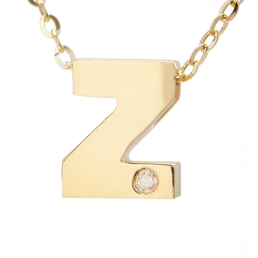 14K Gold Initial "Z" Necklace (Diamond)