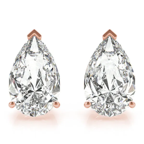 14k Gold Pear Shape Stud Diamond Earring