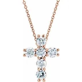 14K Rose 1/4 CTW Lab-Grown Diamond Cross 18" Necklace