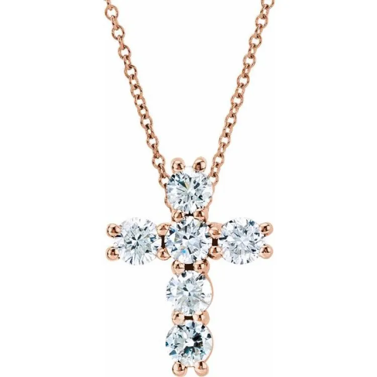 14K Rose 1/4 CTW Lab-Grown Diamond Cross 18" Necklace