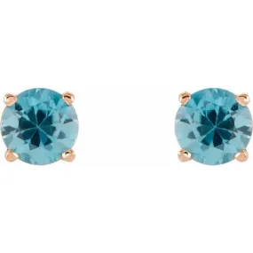 14K Rose 5 mm Natural Blue Zircon Stud Earrings