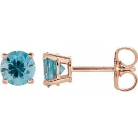 14K Rose 5 mm Natural Blue Zircon Stud Earrings