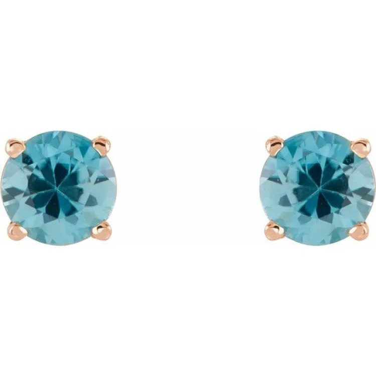 14K Rose 5 mm Natural Blue Zircon Stud Earrings