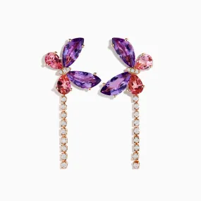 14K Rose Gold Multi-Stone and Diamond Butterfly Drop Earrings