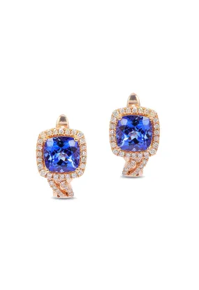 14K Rose Gold Tanzanite and Diamond Earrings, 2.19 TCW