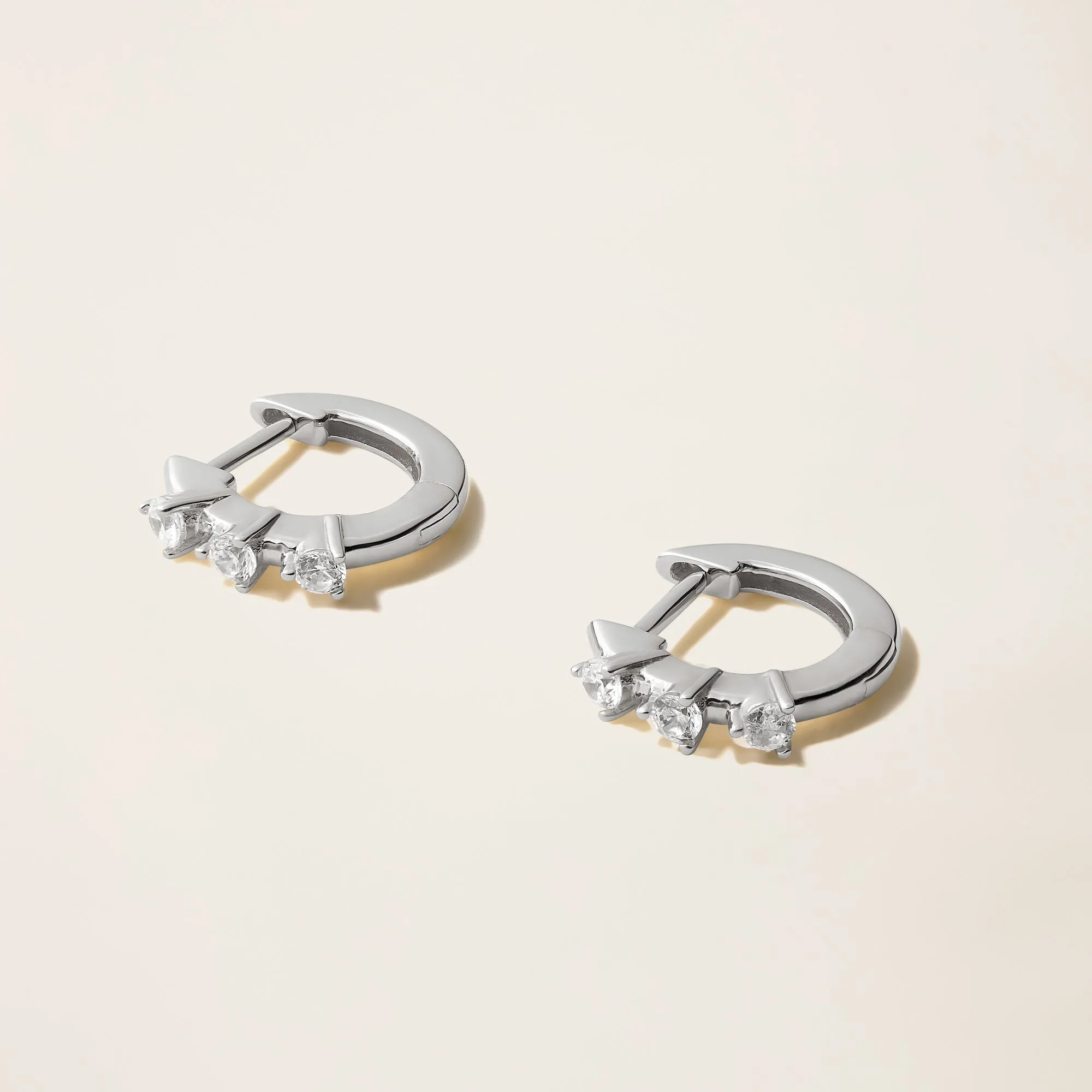 14k Solid Gold Diamond Three-Stone Huggie Earrings